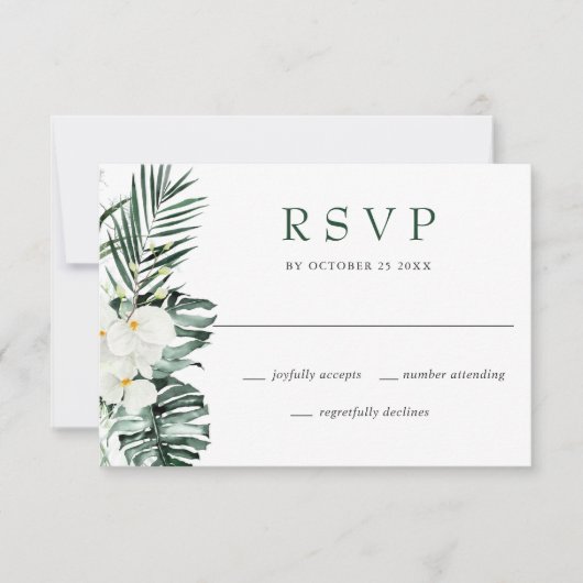 Cartons Réponse Elégant Mariage de Bohême Orchidées Blanches (Devant)