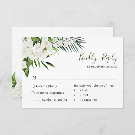 Cartons Réponse Elégant Mariage de Bohême Orchidées Blanches (Devant / Derrière)