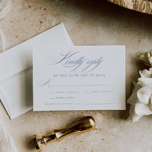 Cartons Réponse Élégant Mariage de calligraphie bleu Dusty