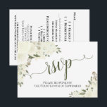 Cartons Réponse Élégant Mariage de calligraphie florale blanc ivoi<br><div class="desc">Ces belles cartes RSVP vous permettront de répondre facilement à vos faire-part de mariage. Elles présentent un élégant design boho chic floral avec une calligraphie en dentelle et des roses et fleurs d'aquarelle peints à la main dans les tons ivoire, blanc et crème. Le verso de la carte est un...</div>