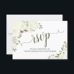 Cartons Réponse Élégant Mariage de calligraphie florale blanc ivoi<br><div class="desc">Ces belles cartes RSVP vous permettront de répondre facilement à vos faire-part de mariage. Elles présentent un élégant design boho chic floral avec une calligraphie en dentelle et des roses et fleurs d'aquarelle peints à la main dans les tons ivoire, blanc et crème. Le verso de la carte est un...</div>