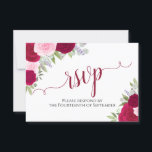 Cartons Réponse Élégant Mariage de calligraphie florale rose magen<br><div class="desc">Ces belles cartes RSVP vous permettront de répondre facilement à vos faire-part de mariage. Elles présentent un élégant design boho chic floral avec une calligraphie en dentelle et des roses d'aquarelle peints à la main dans les tons rose chaud, magenta et rougissant. Le verso de la carte est un formulaire...</div>