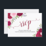Cartons Réponse Élégant Mariage de calligraphie florale rose magen<br><div class="desc">Ces belles cartes RSVP vous permettront de répondre facilement à vos faire-part de mariage. Elles présentent un élégant design boho chic floral avec une calligraphie en dentelle et des roses d'aquarelle peints à la main dans les tons rose chaud, magenta et rougissant. Le verso de la carte est un formulaire...</div>