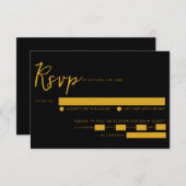 Cartons Réponse Élégant Mariage de choix de repas Black & Gold Scr (Devant / Derrière)