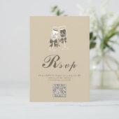 Cartons Réponse Élégant Mariage de code QR vert sable (Debout devant)