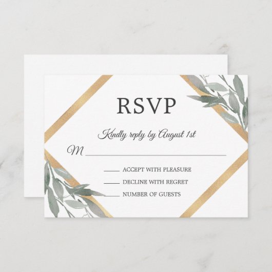 Cartons Réponse Élégant Mariage de feuille de feuillage d'or de fe (Devant / Derrière)
