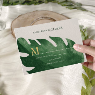 Cartons Réponse Élégant Mariage de feuille de Monstera verte tropi