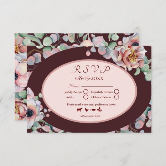 Cartons Réponse Élégant Mariage de Fleurs d'anémones Marsala Blush (Devant / Derrière)