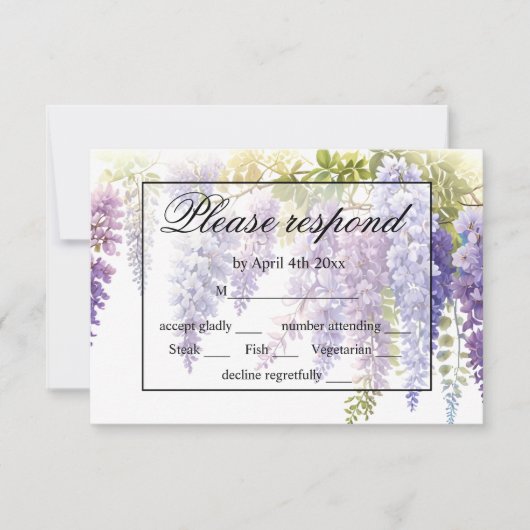 Cartons Réponse Elégant mariage de la glycine bleu violet (Devant)