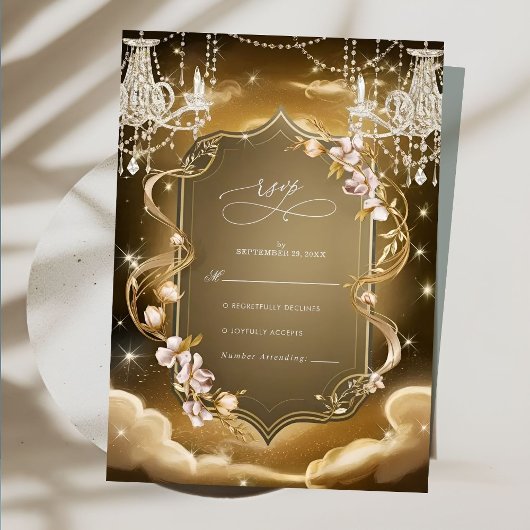 Cartons Réponse Elégant Mariage de lustre en cristaux d'or
