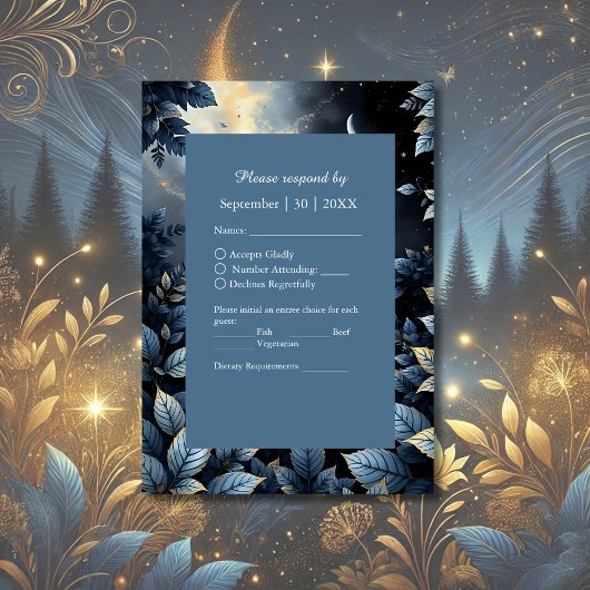Cartons Réponse Élégant Mariage de Midnight Blue et Gold Forest