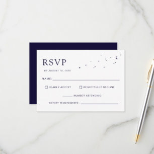 Cartons Réponse Élégant Mariage de monogramme bleu nuit céleste