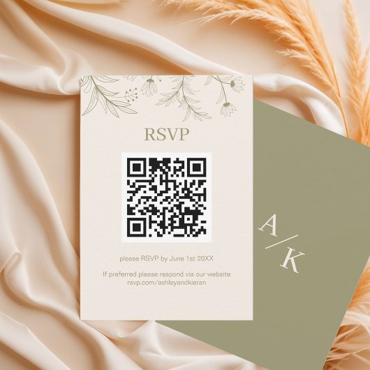 Cartons Réponse Elégant Mariage de mousse de fleurs vert QR code