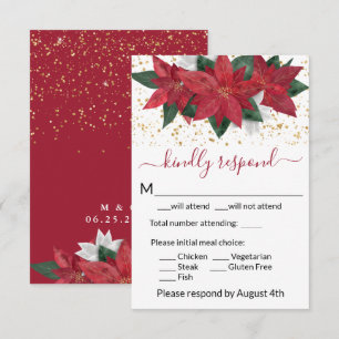 Cartons Réponse Élégant Mariage de Noël Poinsettia
