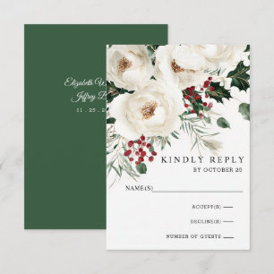 Cartons Réponse Élégant Mariage de Noël Rouge Blanc d'hiver