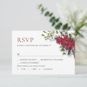 Cartons Réponse Élégant Mariage de Noël Rouge Poinsettia (Debout devant)