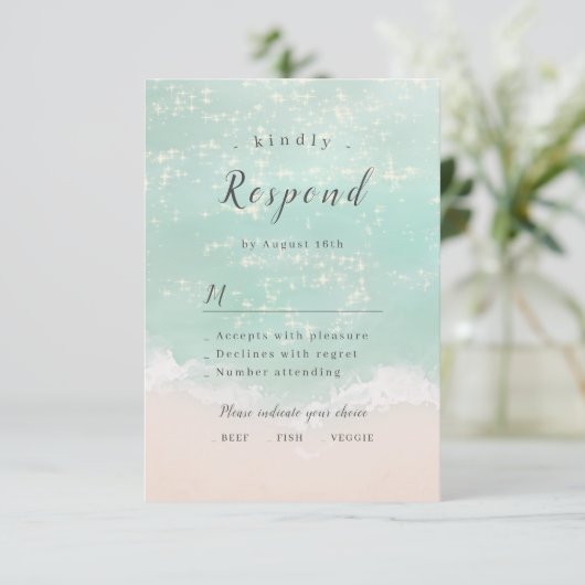 Cartons Réponse Élégant mariage de plage océanique pétillant abstr (Debout devant)