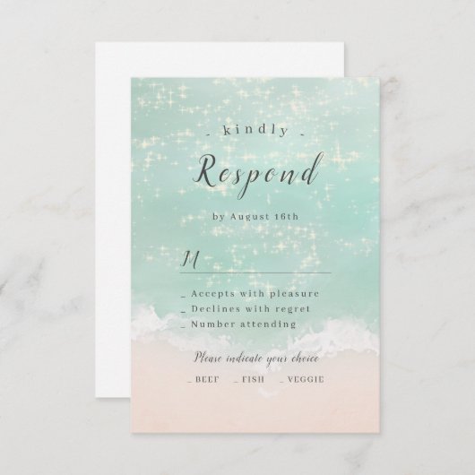 Cartons Réponse Élégant mariage de plage océanique pétillant abstr (Devant / Derrière)