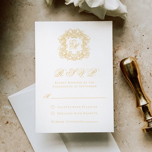 Cartons Réponse Élégant Mariage de script de monogramme or Faux