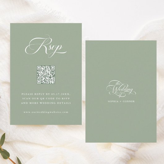 Cartons Réponse Élégant Mariage de script élégant Sage Vert