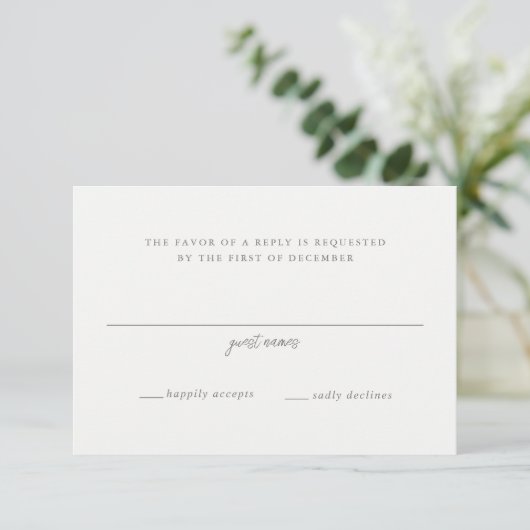 Cartons Réponse Élégant Mariage de script gris (Debout devant)