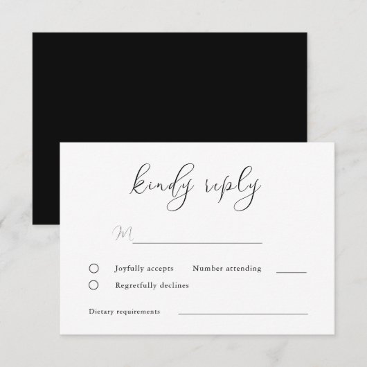 Cartons Réponse Élégant Mariage de script noir et blanc (Devant / Derrière)