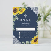 Cartons Réponse Élégant Mariage de tournesol bleu marine (Debout devant)