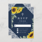 Cartons Réponse Élégant Mariage de tournesol bleu marine (Devant / Derrière)