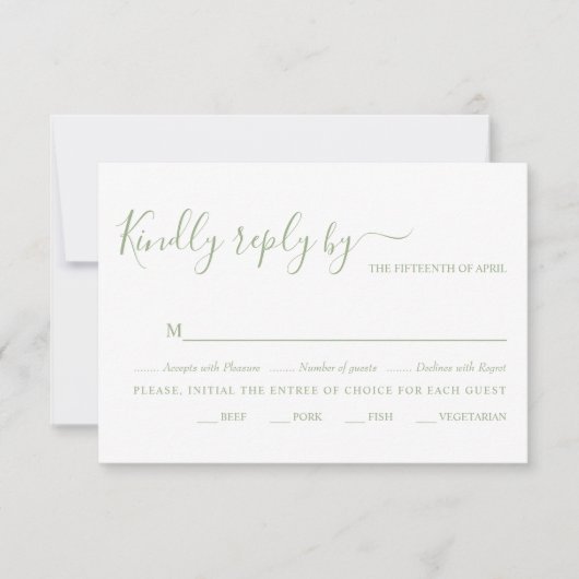 Cartons Réponse Élégant mariage de typographie de script vert sage (Devant)
