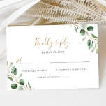 Cartons Réponse Elégant Mariage de verdure Eucalyptus<br><div class="desc">Conçue pour coordonner avec notre collection Moody Greenery mariage, cette carte RSVP personnalisable, présente une branche d'eucalyptus couleur aquarelle associée à une police de script tendance en or et une police serif élégante en gris. Pour effectuer des modifications avancées, accédez à l'option "Cliquez pour customiser plus loin" sous Personnaliser ce...</div>