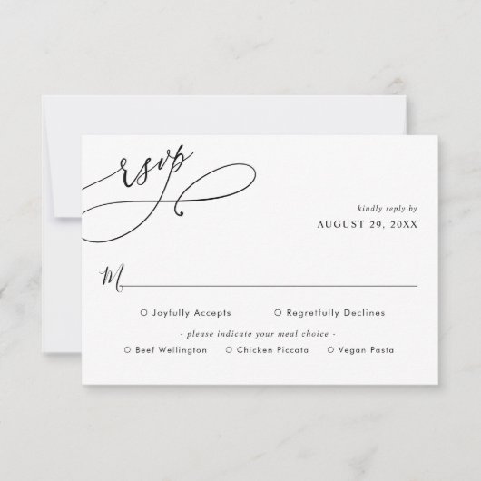 Cartons Réponse Élégant Mariage des options de repas noir et blanc (Devant)