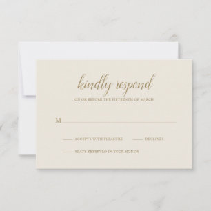 Cartons Réponse Élégant Mariage d'ivoire d'or neutre simple
