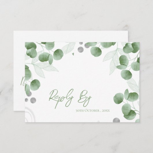 Cartons Réponse Élégant Mariage Eucalyptus vert inspiré par la nat (Devant / Derrière)