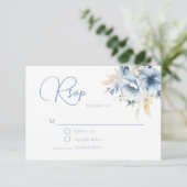 Cartons Réponse Élégant Mariage Floral Bleu (Debout devant)