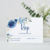 Cartons Réponse Élégant Mariage Floral Bleu (Debout devant)