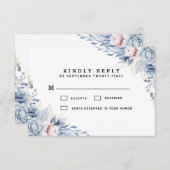Cartons Réponse Élégant Mariage floral bleu et blanc (Devant / Derrière)