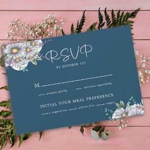 Cartons Réponse Élégant Mariage floral bleu marine