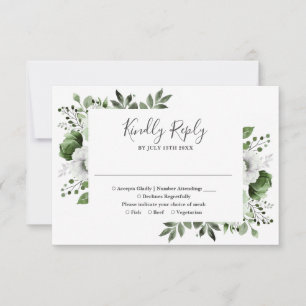 Cartons Réponse Élégant mariage floral botanique vert olive