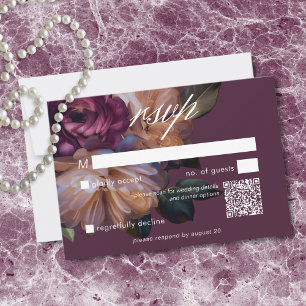 Cartons Réponse Élégant Mariage Floral Bourgeois de Bourgogne QR