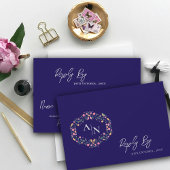 Cartons Réponse Élégant Mariage floral complexe de Monogramme bleu
