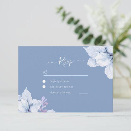 Cartons Réponse Elégant Mariage floral couleur bleu (Debout devant)