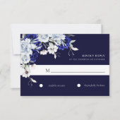 Cartons Réponse Elégant Mariage floral Dusty Blue Navy (Devant)