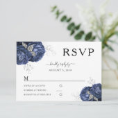 Cartons Réponse Élégant Mariage Floral Navy Blue Peonies (Debout devant)