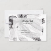 Cartons Réponse Élégant Mariage floral noir et blanc fumé (Devant)