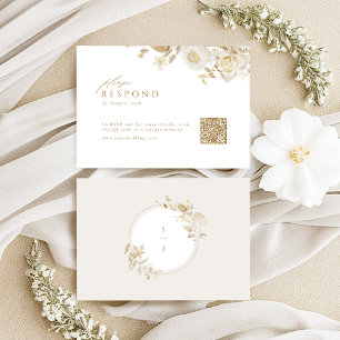 Cartons Réponse Elégant Mariage Floral or moderne code QR