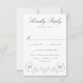 Cartons Réponse Élégant Mariage Floral Orné de Vert (Devant)