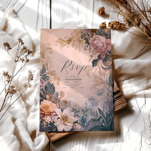 Cartons Réponse Elégant Mariage floral rose clair