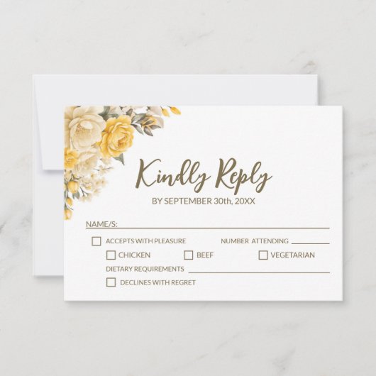 Cartons Réponse Élégant Mariage floral rose jaune (Devant)