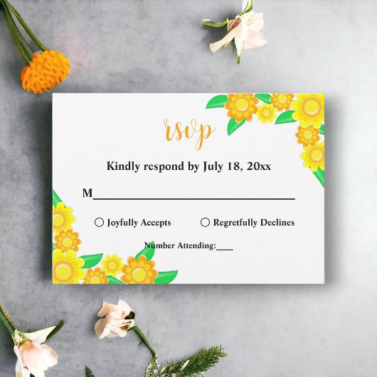 Cartons Réponse Élégant Mariage floral rustique tournesol été