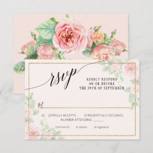 Cartons Réponse Élégant Mariage Floral Script rose or Aquarelle